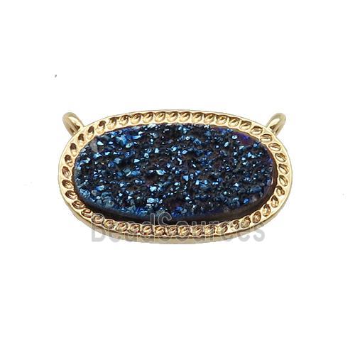 blue druzy quartz oval pendant, gold plated