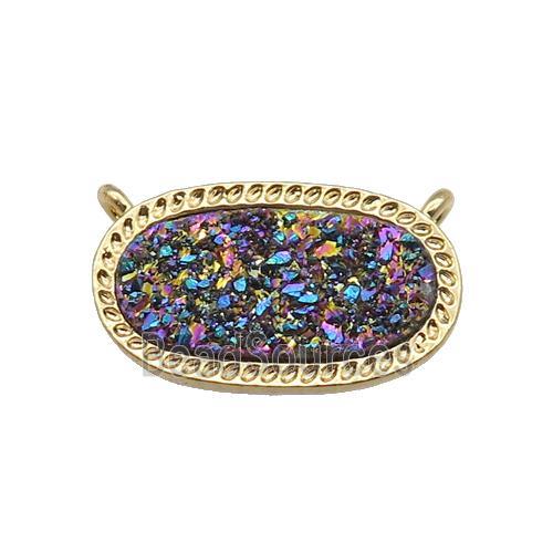 rainbow druzy quartz oval pendant, gold plated