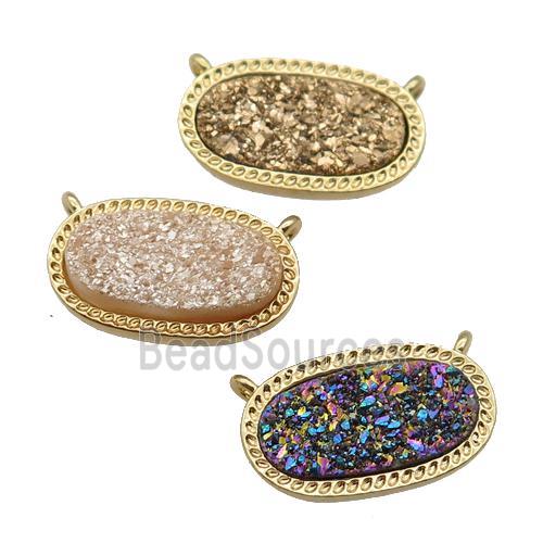 druzy quartz oval pendant, gold plated, mixed