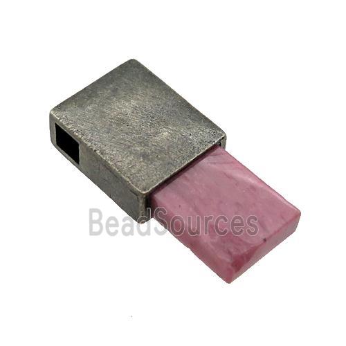 copper rectangle pendant with Rhodonite, antique bronze