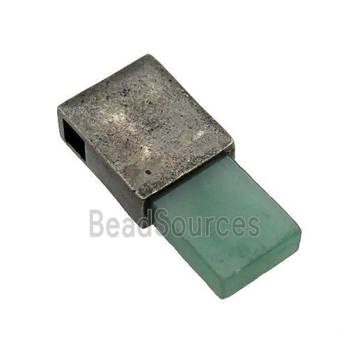 copper rectangle pendant with green Aventurine, antique bronze