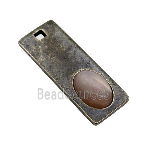 copper rectangle pendant with moonstone, antique bronze