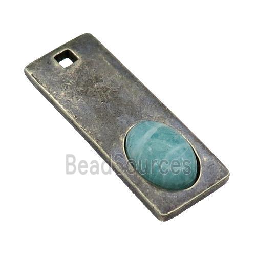 copper rectangle pendant with Amazonite, antique bronze