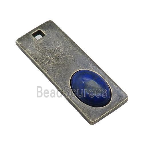 copper rectangle pendant with Lapis, antique bronze