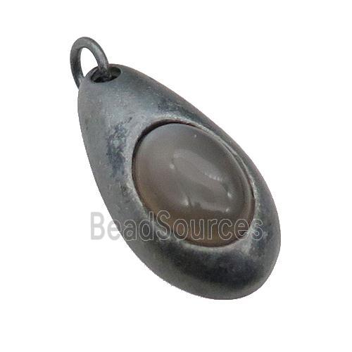 copper teardrop pendant with grey Moonstone, antique bronze