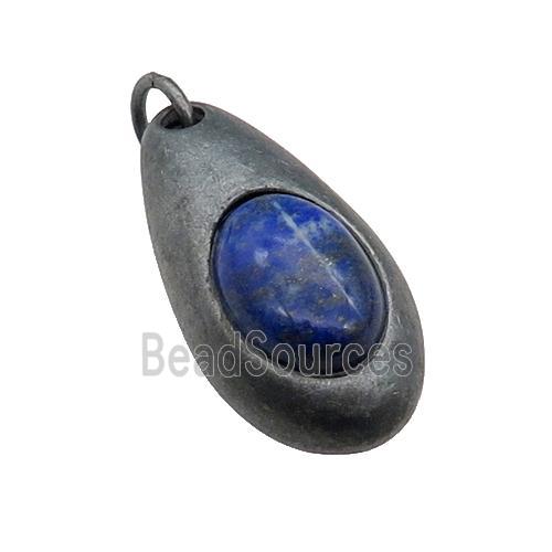 copper teardrop pendant with Lapis, antique bronze