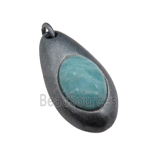 copper teardrop pendant with Amazonite, antique bronze