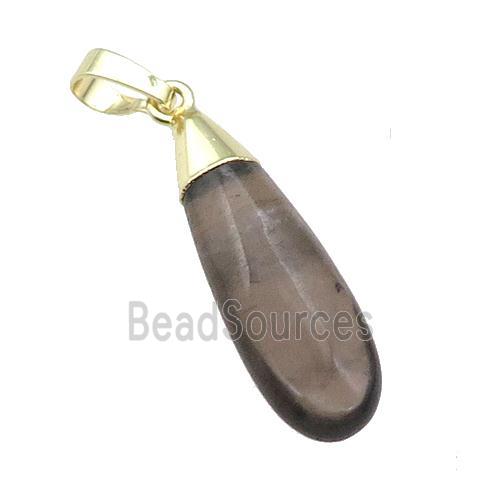 Smoky Quartz teardrop pendant, gold plated