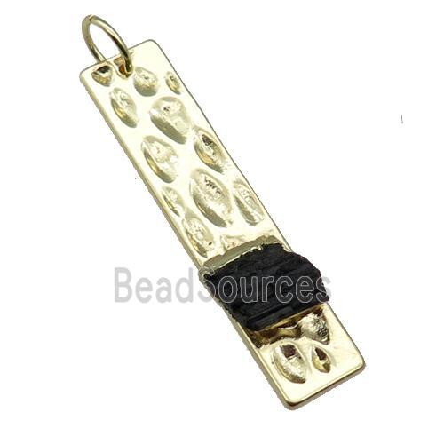 copper rectangle pendant pave Black Tourmaline, gold plated