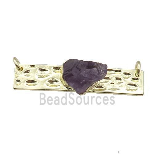 copper rectangle pendant pave Amethyst, gold plated