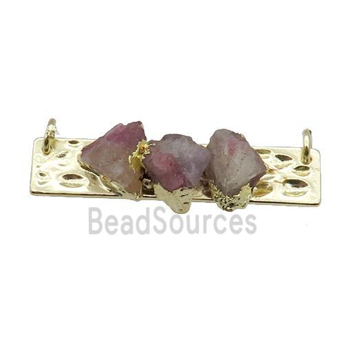 copper rectangle pendant pave pink Tourmaline, gold plated