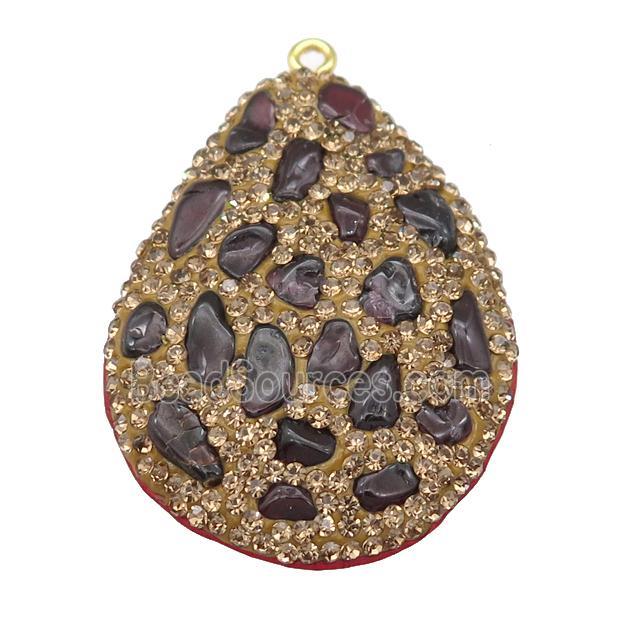 Garnet teardrop pendant pave rhinestone