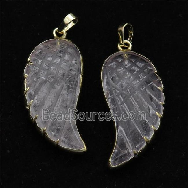 Clear Quartz angel wing pendant, gold plated