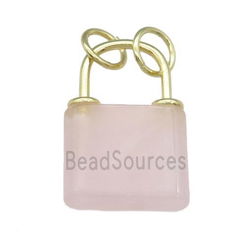 Rose Quartz Lock pendant, gold plated