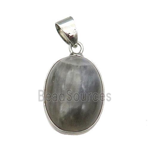 Labradorite oval pendant, platinum plated