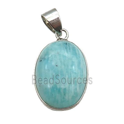 green Russian Amazonite oval pendant, platinum plated