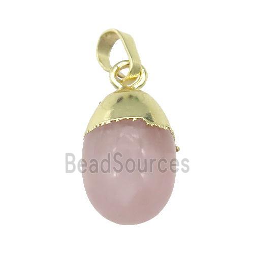 Rose Quartz egg pendant, gold plated