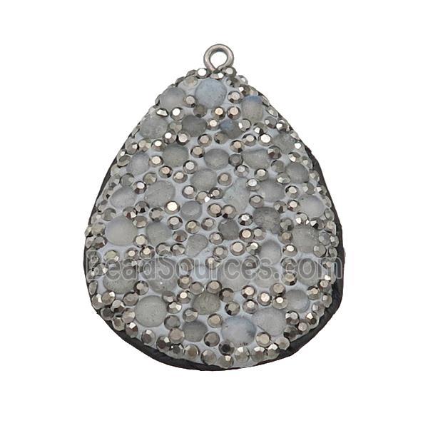 Labradoirte teardrop pendant pave rhinestone