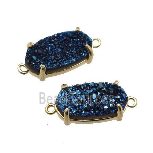 blue Druzy Quartz connector, oval