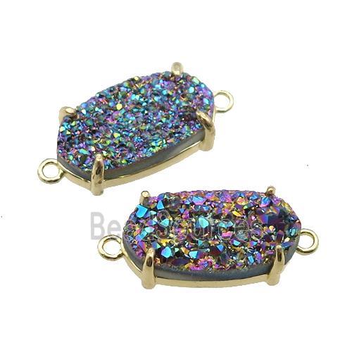 rainbow Druzy Quartz connector, oval