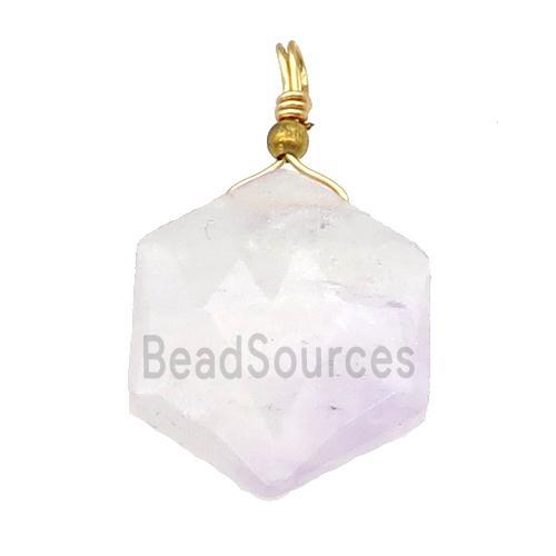 purple Chalcedony pendant, hexagon, wire wrapped