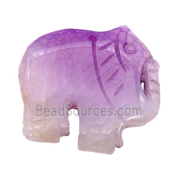 natural Agate elephant pendant, purple dye