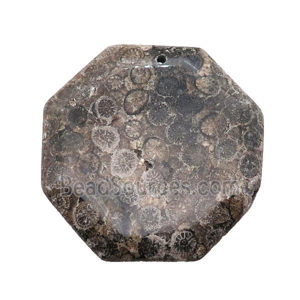 black Coral Fossil Octagon pendant