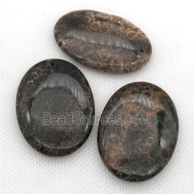 black Coral Fossil oval pendant