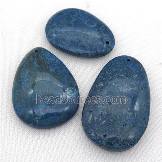 blue Coral Fossil teardrop pendant