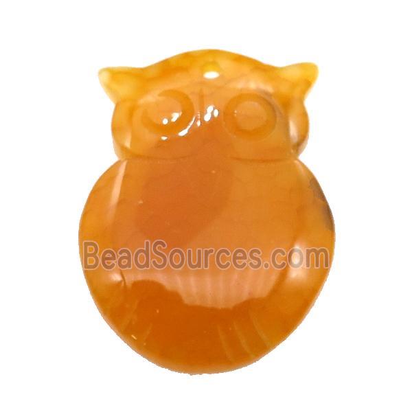 natural Agate owl pendant, dye, orange