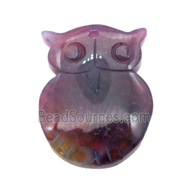 natural Agate owl pendant, dye, purple