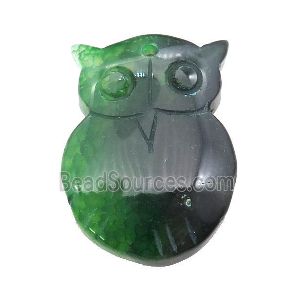 natural Agate owl pendant, dye, green