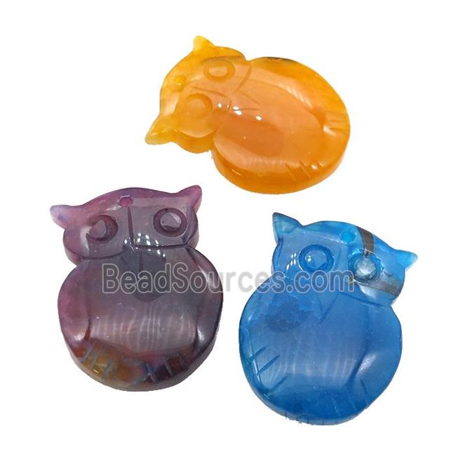 natural Agate owl pendant, dye, mixed color