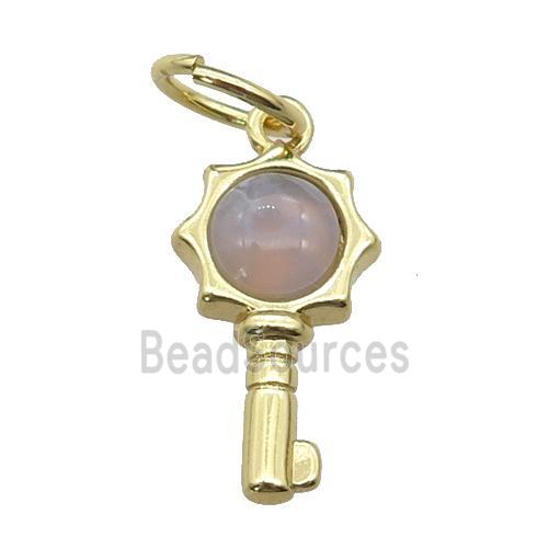 copper Key pendant pave moonstone, gold plated