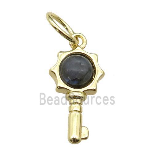 copper Key pendant pave Labradorite, gold plated