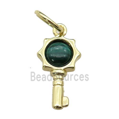 copper Key pendant pave Malachite, gold plated