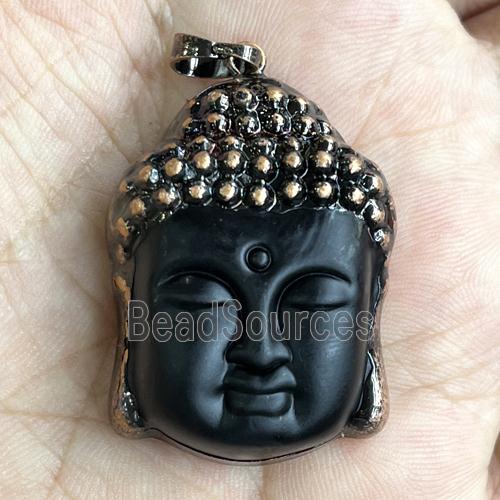 black Crystal Glass buddha pendant, matte, antique red