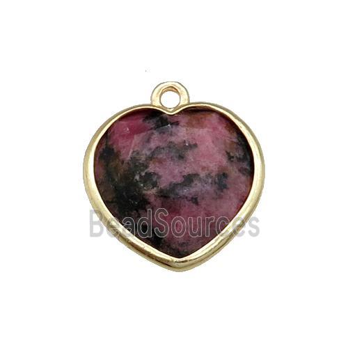 Rhodonite heart pendant, gold plated