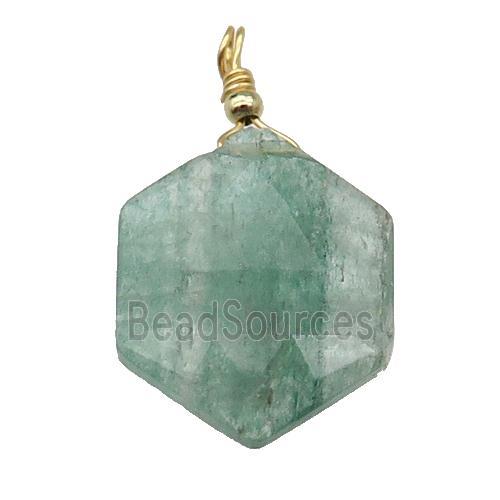 Green Strawberry Quartz Hexagon Pendant