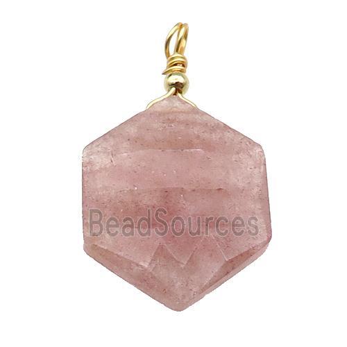 Pink Strawberry Quartz Hexagon Pendant