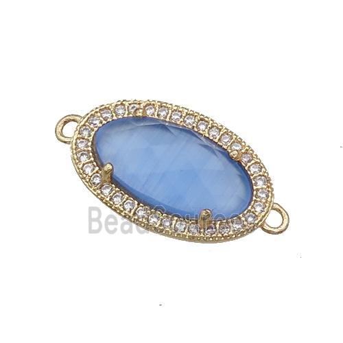 Blue Cat Eye Stone Connector Oval Gold Plated