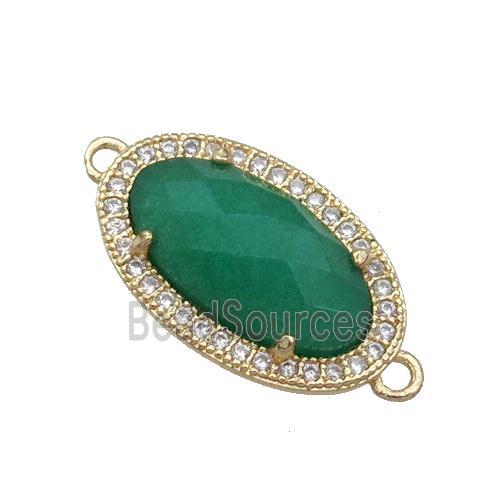 Green Dye Jade Connector Oval Gold Plated