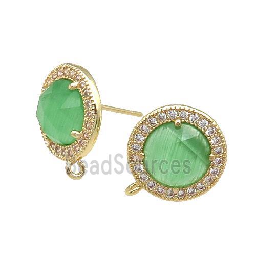 Green Cat Eye Stone Stud Earring With Loop Circle Gold Plated