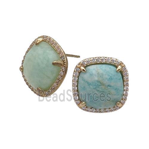 Green Amazonite Stud Earring Square Gold Plated