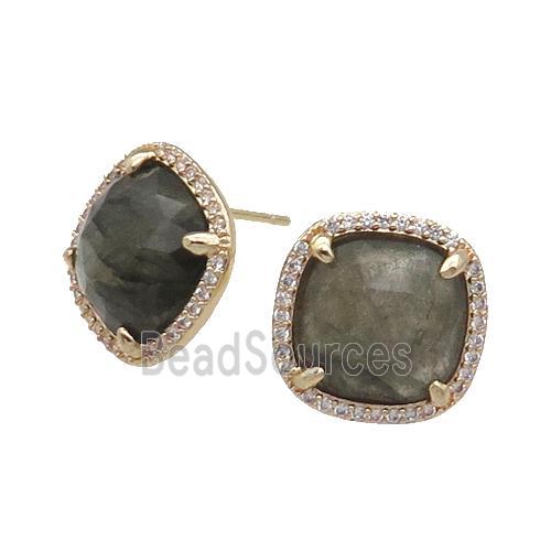 Labradorite Stud Earring Square Gold Plated