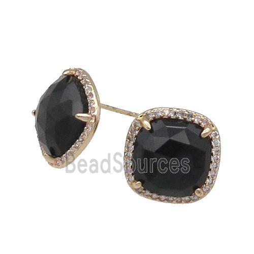 Black Onyx Stud Earring Square Gold Plated