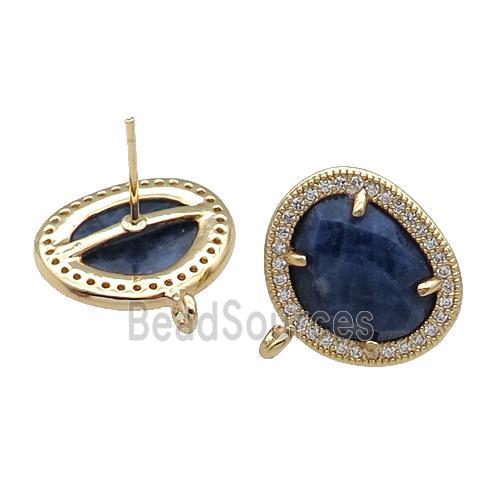 Blue Sodalite Stud Earring With Loop Potato Gold Plated