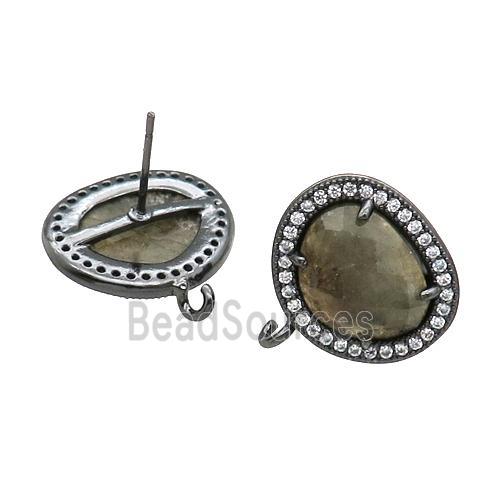 Labradorite Stud Earring With Loop Potato Black Plated