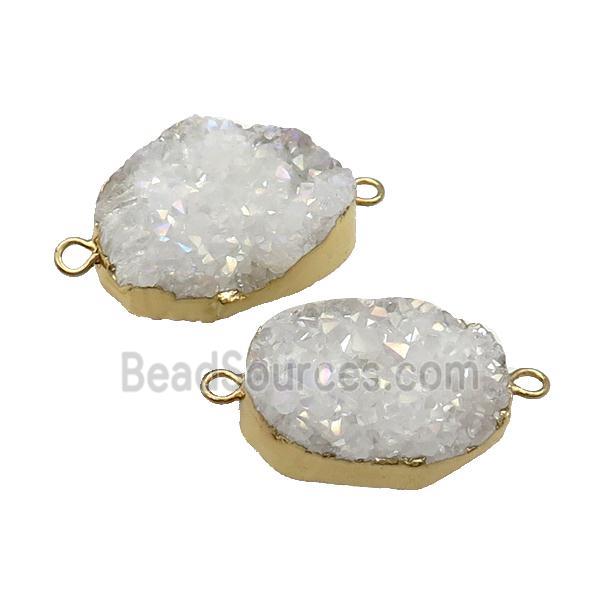 White Quartz Druzy Connector AB-Color Gold Plated