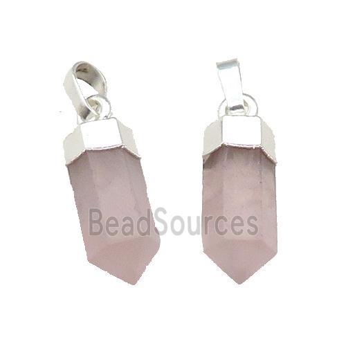 Pink Rose Quartz Bullet Pendant Silver Plated